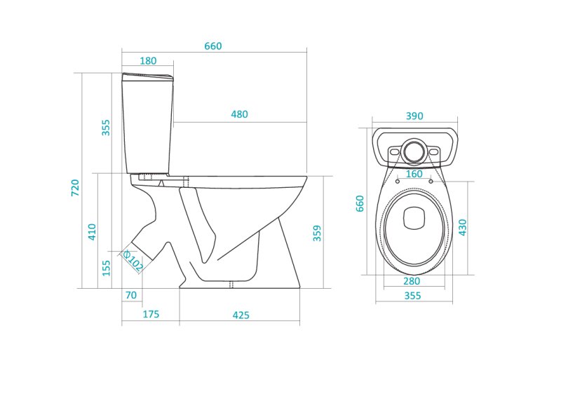 Унитаз компакт SANTEK Бриз ПП с диагональным выпуском, сиденье из ...
