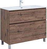 Тумба с раковиной Aquanet Алвита new 100 (Flat) напольная 2 ящ. цв.дуб веллингтон табак