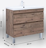 Тумба с раковиной Aquanet Нота New 100 напольная, дуб веллингтон табак