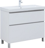 Тумба с раковиной Aquanet Вега 100 (Ирис) напольная 2 ящ. цв. белый глянец