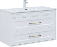 Тумба с раковиной Aquanet Бостон new 100 (Flat) цв.белый сатин, ручки золото