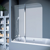 Шторка для ванны KOLLER POOL двухэлементная Waterfall Line QP 95  Left 1150x1400 прозрачная Transparent  6мм CALC FREE хром