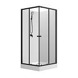 Душевая кабина Loranto NEO 90x90x(190+15) c низким поддоном 15см, прозрачное закаленное стекло 5 мм,задние стеклянные стенки белые, профиль черный-матовый (CS-21801)