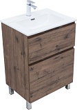 Тумба с раковиной Aquanet Алвита new 60 (Flat) напольная 2 ящ. цв.дуб веллингтон табак