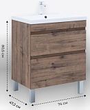 Тумба с раковиной Aquanet Нота New 75 напольная, дуб веллингтон табак