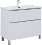 Тумба с раковиной Aquanet Вега 90 (Flat) напольная 2 ящ. цв. белый глянец