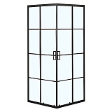 Душевое ограждение Loranto 90x90x190 раздвижная дверь, прозрачное стекло "Лофт клетка" 6 мм, профиль черный матовый (CS-211F-90)