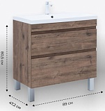 Тумба с раковиной Aquanet Нота New 90 напольная, дуб веллингтон табак