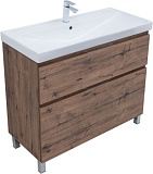 Тумба с раковиной Aquanet Алвита new 100 (Flash) напольная 2 ящ. цв.дуб веллингтон табак