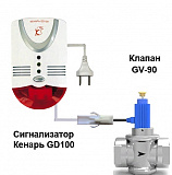 Система контроля утечки газа Кенарь GD100-CN + клапан GV-90 1" метан + оксид углерода